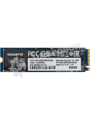 Накопитель SSD GIGABYTE AORUS Gen3 2500E, 500Gb, M.2 2280, PCIe 3.0 x4, NVMe, R/W 2300/1500