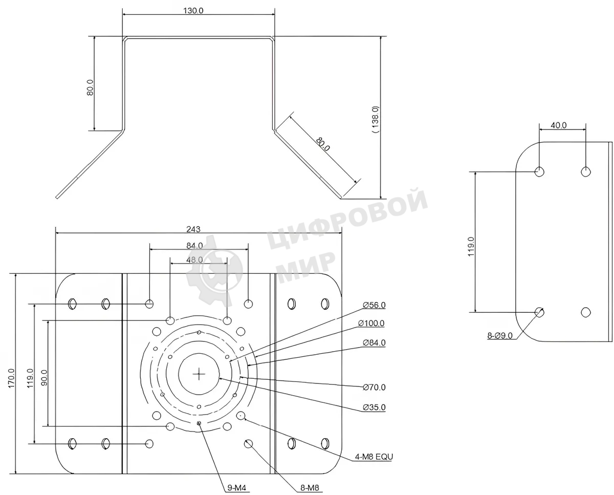 Угловой кронштейн для крепления PTZ видеокамер серий SD60/6AE/6AL, SD59/50/40, SD6C, SD42, SD29 Угловой кронштейн для крепления PTZ видеокамер серий SD60/6AE/6AL, SD59/50/40, SD6C, SD42, SD29
