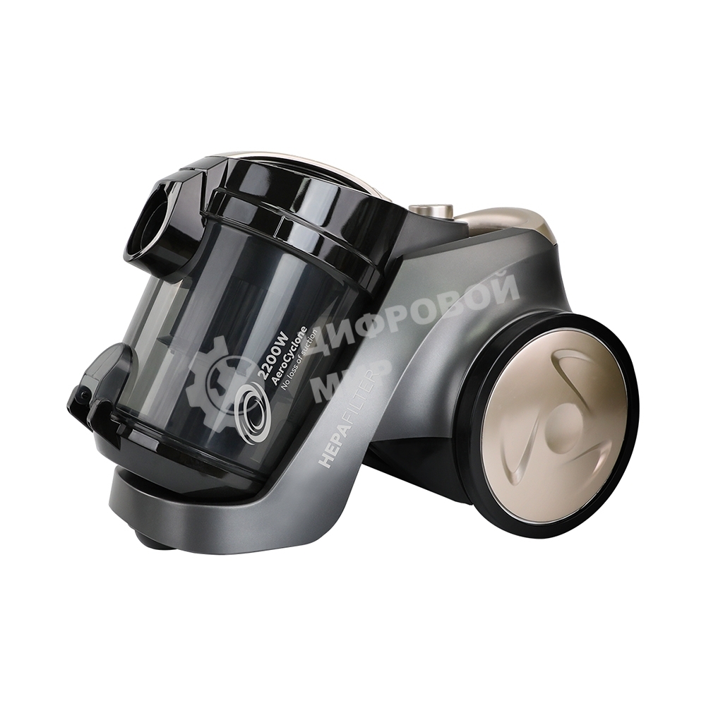 Пылесос BQ VC2200C серый/золотистый, 460/2200 Вт, уборка сухая, пылесборник контейнер 2.5 л