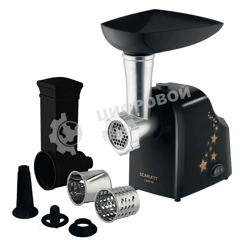 Мясорубка электрическая Scarlett SC-MG45M30 черный, 1800 Вт, 2.0 кг/мин, реверс, защита от перегрузки, насадки - 4