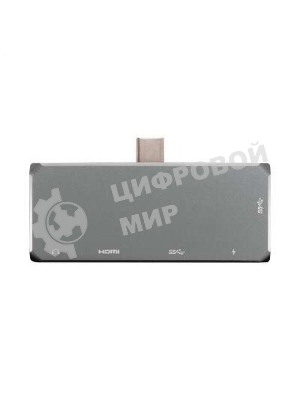 USB-концентратор 5-в-1 ExeGate DUB-31C/PD/HA (кабель-адаптер USB Type-C --> 1xUSB3.0 + Type-C DATA (480Mb/s) + PD 100W + HDMI 4K@30Hz + Audio, Plug&Play, подходит для iPad Pro и мобильных телефонов, серый)