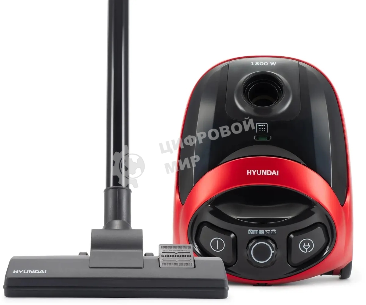 Пылесос Hyundai HYV-B1570 красный/черный, 250/1800 Вт, уборка сухая, пылесборник мешок, 1.5 л (в компл.:1мешок)
