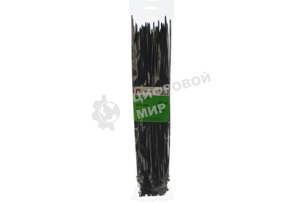 Нейлоновые стяжки Fortisflex КСС 4х370 черный 100 штук