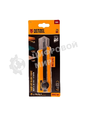 Нож Denzel 25 мм, сменное лезвие, SK4, корпус из TPR, метал. направляющая, винтовой фиксатор
