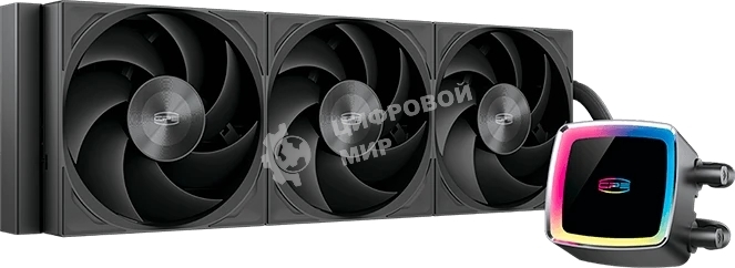 Система охлаждения Water Cooling System PCCooler DE360 MAX BK (300W, 360мм, Black, ARGB Pump, Fans: 3x120мм, 66CFM, 34.3dBA, 2200RPM/Pump height 54мм, 15dBA, 2600RPM, Rad thickness 27мм/S: 1851, 1700, 1200, 115X, AM5, AM4, AM3)