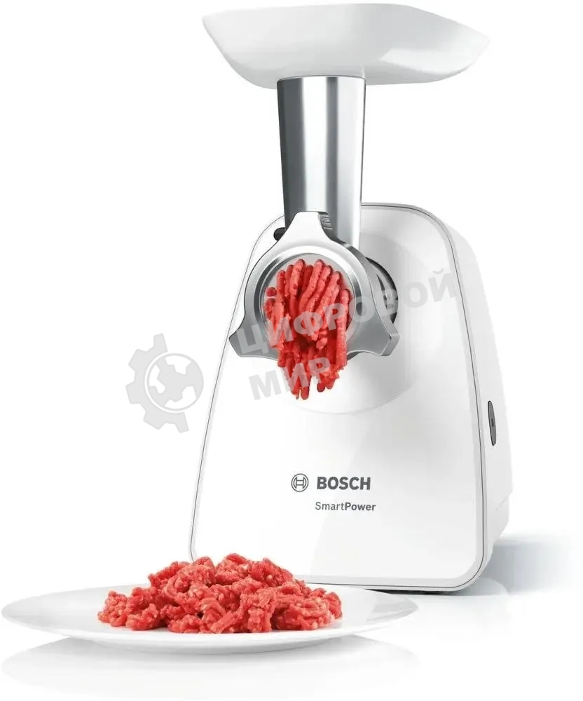 Мясорубка электрическая Bosch MFW2510W белый, 1500 Вт, 1.7 кг/мин, защита от перегрузки, насадки - 3