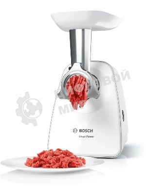 Мясорубка электрическая Bosch MFW2510W белый, 1500 Вт, 1.7 кг/мин, защита от перегрузки, насадки - 3