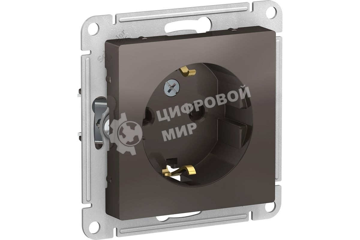 Механизм розетки 1-м СП AtlasDesign с заземл. защ. шторки 16А мокко SchE ATN000645