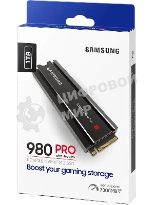 Накопитель SSD Samsung 980 PRO, 1TB, PCIe 4.0 x4, M.2 2280, NVMe, R/W 7000/5000, с радиатором