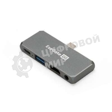 USB-концентратор 5-в-1 ExeGate DUB-31C/PD/HA (кабель-адаптер USB Type-C --> 1xUSB3.0 + Type-C DATA (480Mb/s) + PD 100W + HDMI 4K@30Hz + Audio, Plug&Play, подходит для iPad Pro и мобильных телефонов, серый)