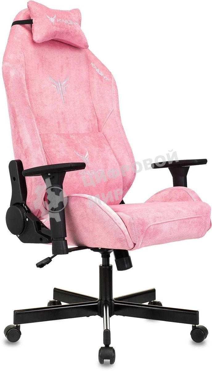 Кресло игровое Knight N1 Fabric розовый Velvet 36 с подголов. крестовина металл