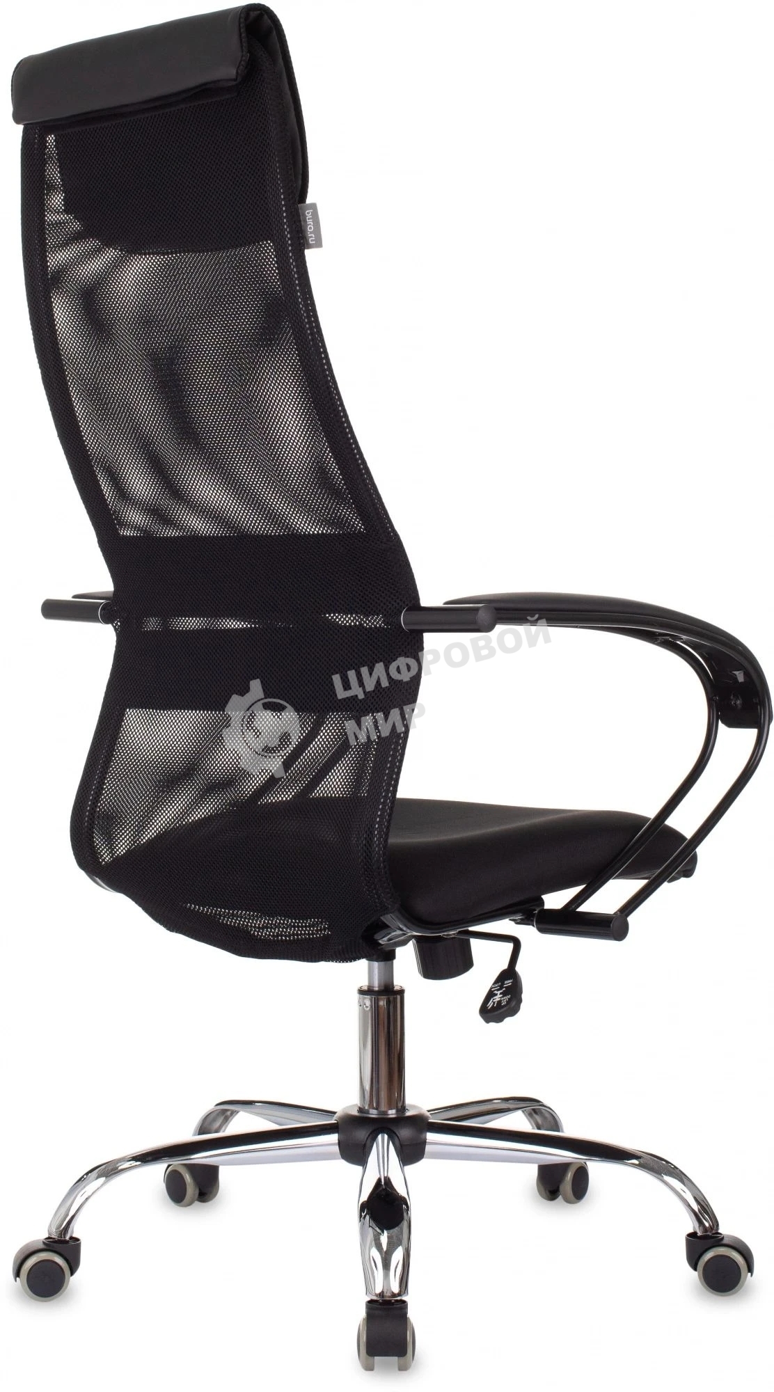 Кресло руководителя Бюрократ CH-607BS черный, сетка/ткань, крестов. металл хром