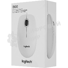 Мышь проводная Logitech B100 белый, 1000 dpi, USB, кнопки - 3