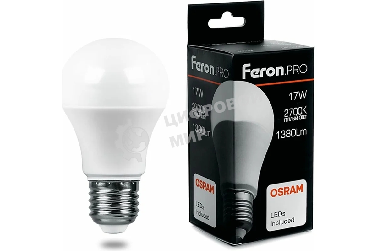 Лампа светодиодная FERON PRO LB-1017 (38038) шар E27 17W 2700K