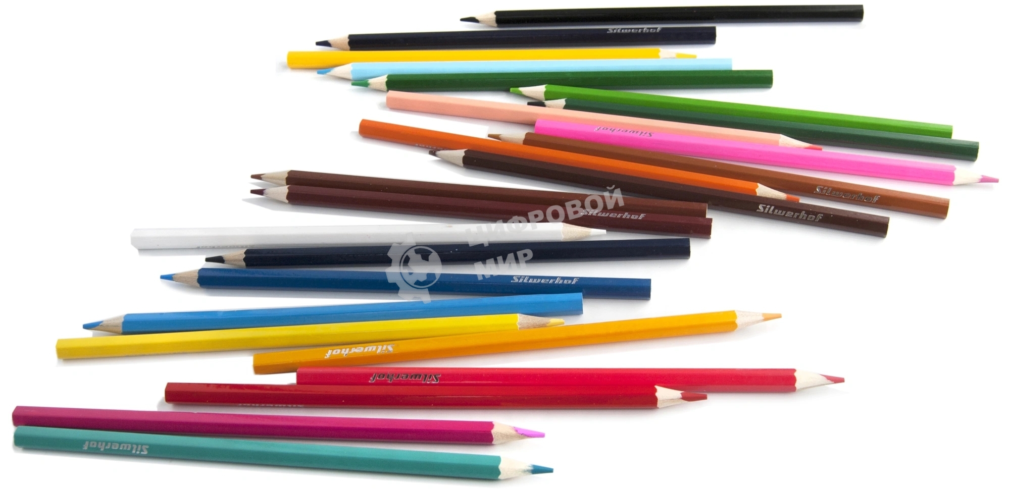 Карандаши цветные Silwerhof Eco 2.65мм, шестигранный профиль, дерево, ассорти, 24 цвета, коробка с европодвесом