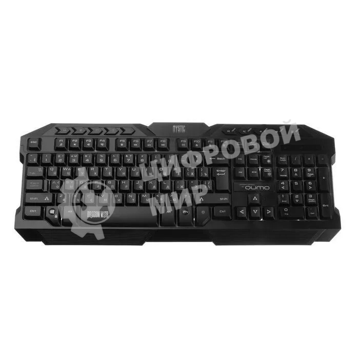 Игровой комплект Qumo Mystic K58/M76, кл-ра проводная 104 + 10 клавиш мультимедиа, встроенные подсветки общая + кнопок 3 цвета, мышь проводная, оптическая, 1200/1600/2400/3200 dpi с подсветкой, коврик