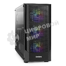 Компьютерный корпус Miditower ExeGate EVO-8227 (ATX, без БП, 2хUSB+1хUSB 3.0+HD Audio, черный, 3 вент. с RGb подсветкой, боковая панель - закаленное стекло)