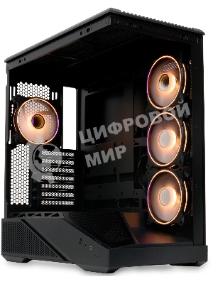 Компьютерный корпус без блока питания HSPD F711-TGbK-ARGB, Panoramic Full Tower, черный, TG, 0.7 SPCC, 4x120мм ARGB ATX, mATX, mITX 190/420/280мм 2x2.5