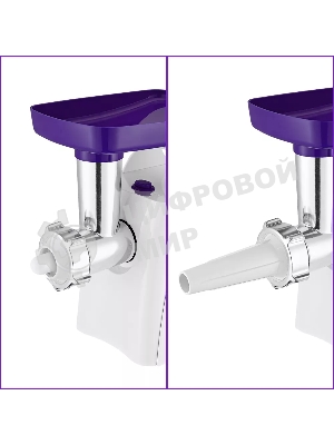 Мясорубка электрическая Kitfort КТ-2112-1 белый/синий, 1300 Вт, 1.2 кг/мин, реверс, насадки - 4