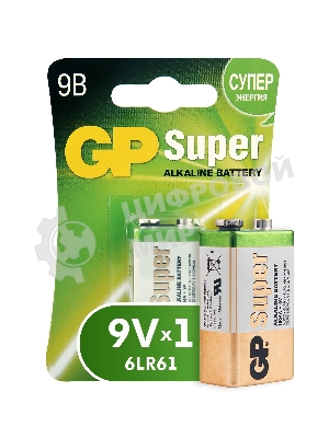 Алкалиновая батарейка GP Super Alkaline G-Tech 9V Крона - 1 шт. на блистере (1 шт.)