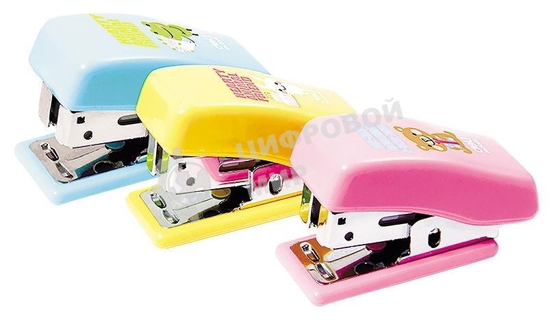 Степлер ручной Deli E0303 Jungle Buddies 24/6 26/6 (12 листов), ассорти, 40 скоб, коробка