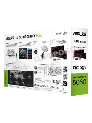 Видеокарта Asus GeForce RTX 5060 DUAL OC White, Nvidia RTX 5060, 8GB GDDR7, 128 bit, PCI-E 5.0, DPx3, HDMIx1, 2535 MHz