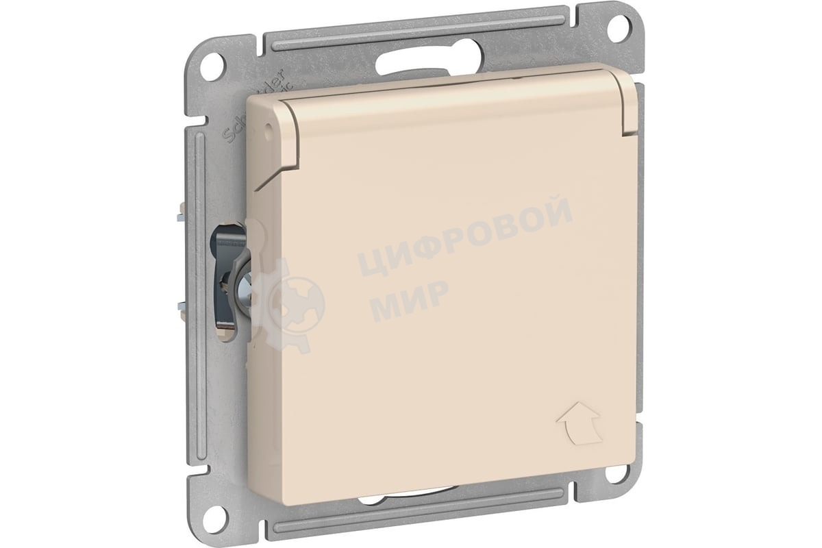 Механизм розетки 1-м СП AtlasDesign 16А IP20 с заземл. защ. шторки с крышкой беж.