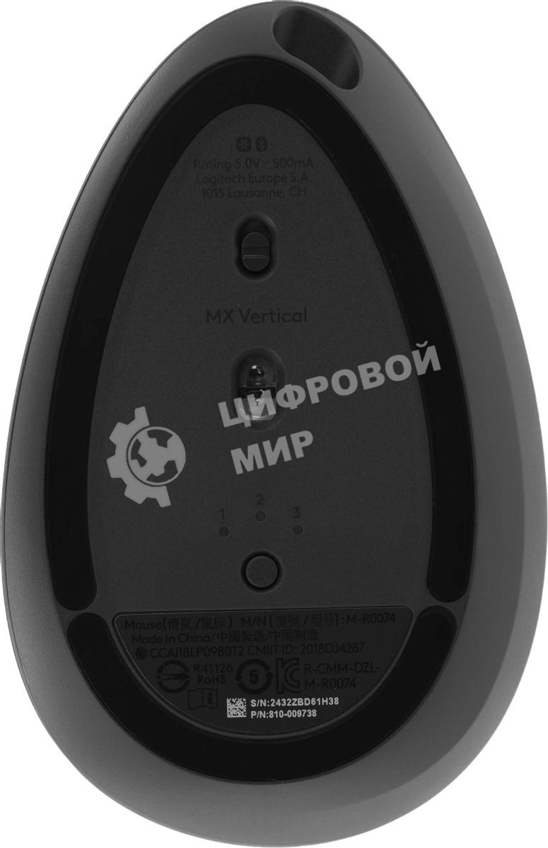 Мышь беспроводная/проводная Logitech MX Vertical графитовый, 4000 dpi, радиоканал, Bluetooth, USB, кнопки - 6