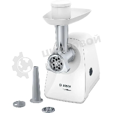 Мясорубка электрическая Bosch MFW2510W белый, 1500 Вт, 1.7 кг/мин, защита от перегрузки, насадки - 3
