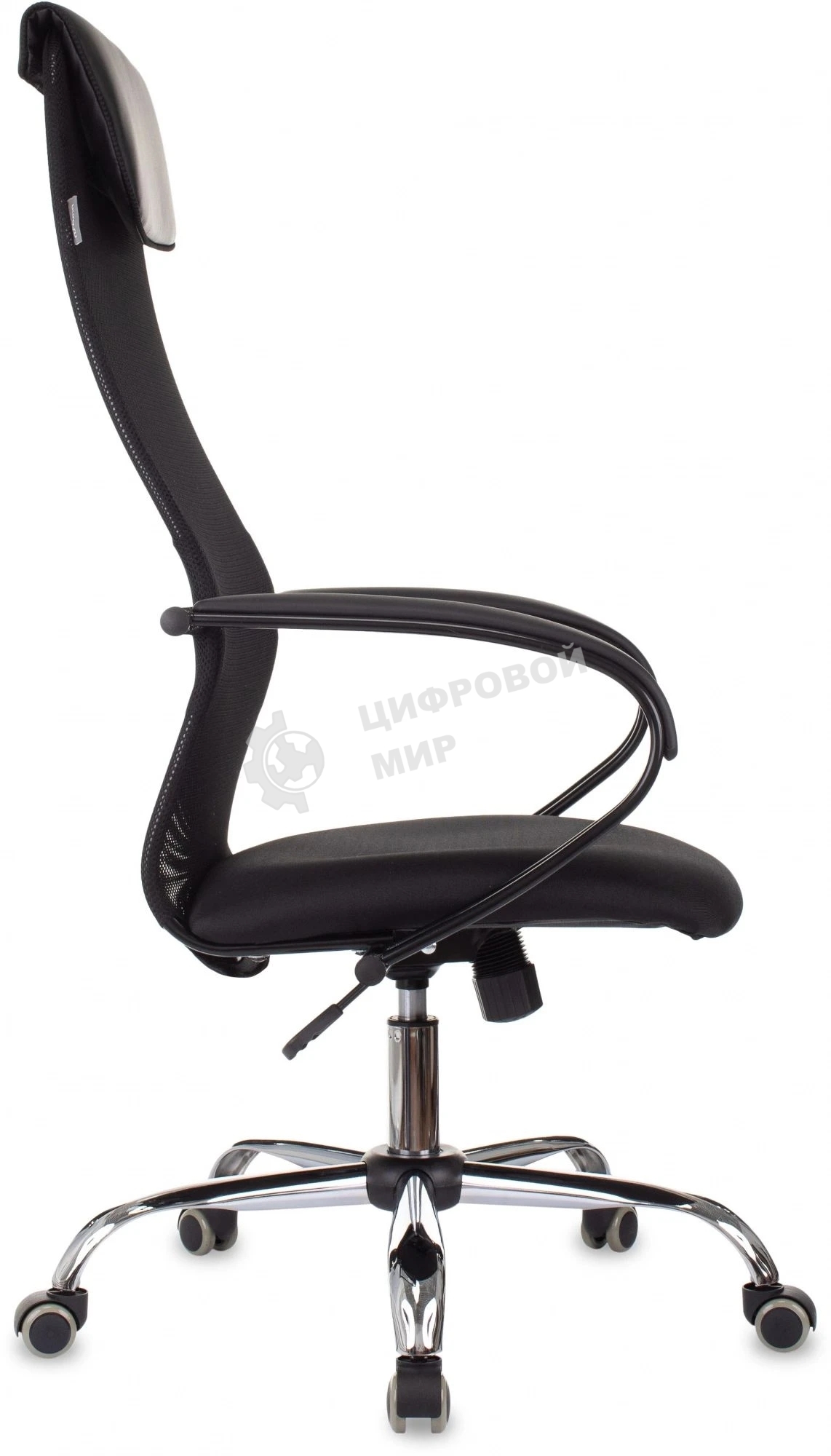 Кресло руководителя Бюрократ CH-607BS черный, сетка/ткань, крестов. металл хром