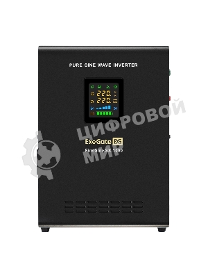 Комплект источника бесперебойного питания Exegate EX295997RUS + батарея 100Aч EX285656RUS 1шт (инвертор, синус, для котла, настенный) ExeGate FineSine SX-1000.LCD.AVR.2SH <1000VA/600W, чистая синусоида, цветной LCD-дисплей, AVR, 2*Schuko, линейно-интерактивный, крепление настенное/универсальное, Black> + батарея ExeGate HRL 12-100 (12В, 100Ач) 1шт