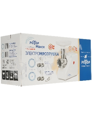 Мясорубка электрическая Ротор Макси ЭМШ 35/300-3 белый, 1500 Вт, 0.6 кг/мин, насадки - 4
