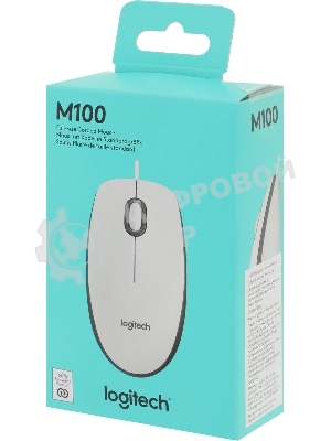 Мышь проводная Logitech M100 белый, 1000 dpi, USB, кнопки - 3