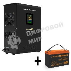 Комплект источника бесперебойного питания Exegate EX295997RUS + батарея 100Aч EX285656RUS 1шт (инвертор, синус, для котла, настенный) ExeGate FineSine SX-1000.LCD.AVR.2SH <1000VA/600W, чистая синусоида, цветной LCD-дисплей, AVR, 2*Schuko, линейно-интерактивный, крепление настенное/универсальное, Black> + батарея ExeGate HRL 12-100 (12В, 100Ач) 1шт