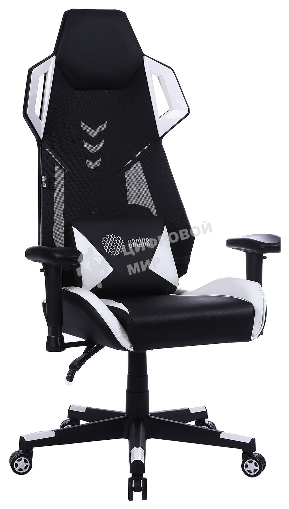 Кресло игровое Cactus CS-CHR-090BLW черный/белый, сиденье черный/белый, эко.кожа, крестовина пластик, пластик черный/белый