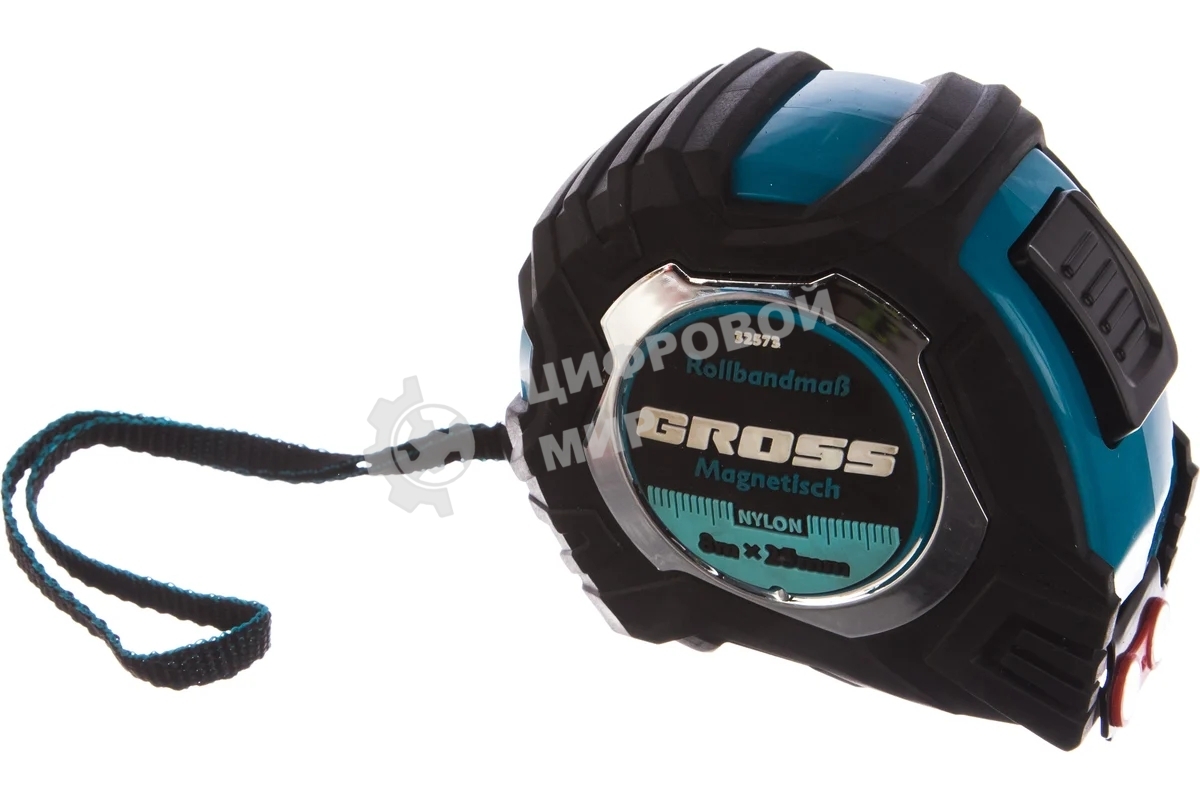 Рулетка Gross Magnetisch, 8 м х 25 мм, обрезин. корпус, автоматич. фиксация, нейлон. покр., магн. зацеп