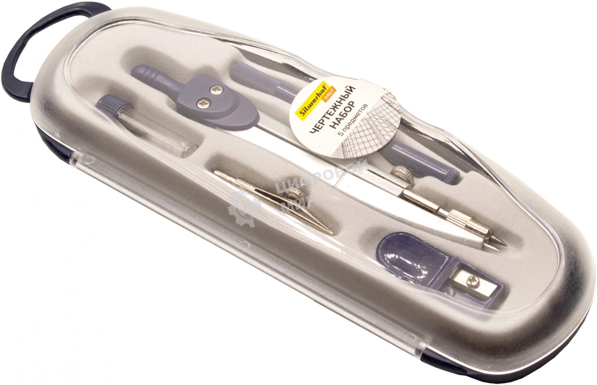 Готовальня Silwerhof Daily, корпус синий, металл, 12 см, в комплекте: 5 предметов