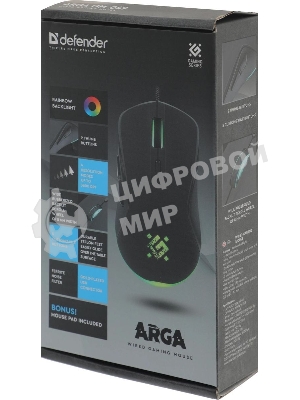 Мышь проводная Defender Arga GM-049 черный, 3600 dpi, USB, кнопки - 6