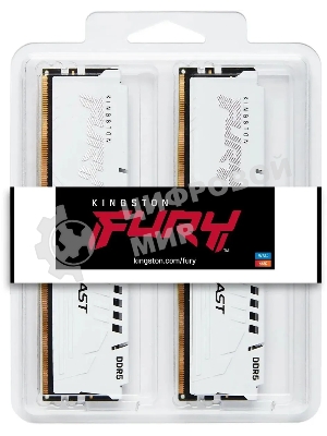 Оперативная память Kingston Fury Beast, DDR5, 64Gb (2x32Gb), 5600MHz, CL40, DIMM, с радиатором, белый