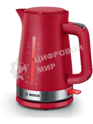 Электрочайник Bosch TWK4M224 красный, 1.7 л, 2200 Вт, скрытый нагревательный элемент
