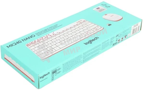Комплект беспроводной клавиатура+мышь Logitech MK240 White/Red (920-008160)