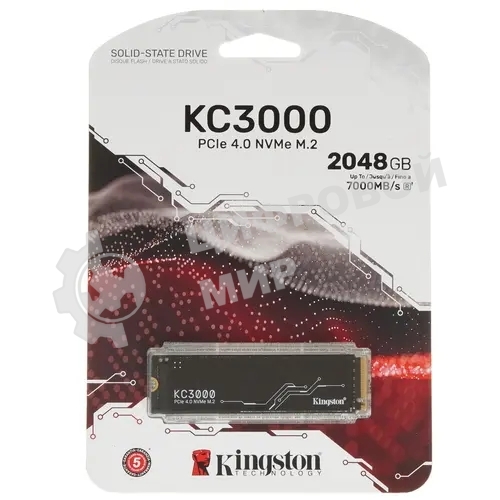 Накопитель SSD M.2 2280 2048Gb Kingston KC3000 Client SSD SKC3000S/2048G PCIe 4.0 NVMe, 7000/7000, IOPS 1000/1000K, MTbF 1.8M, 3D TLC, 1600TbW, 0.71DWPD, with Heat Spreader (5 лет), RTL