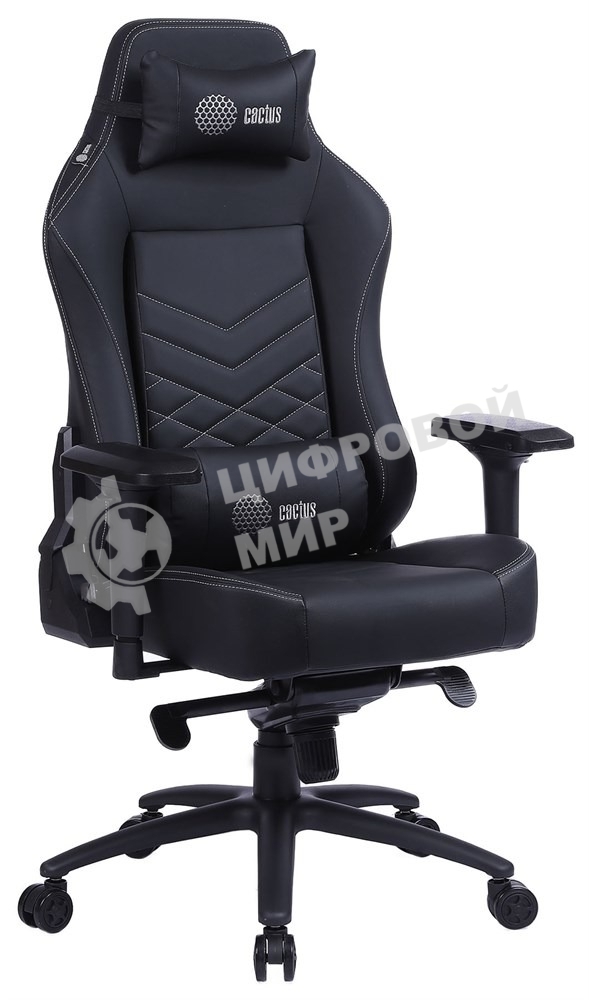 Кресло игровое Cactus CS-CHR-0112BL черный, сиденье черный, эко.кожа, с подголов. крестовина металл, пластик черный