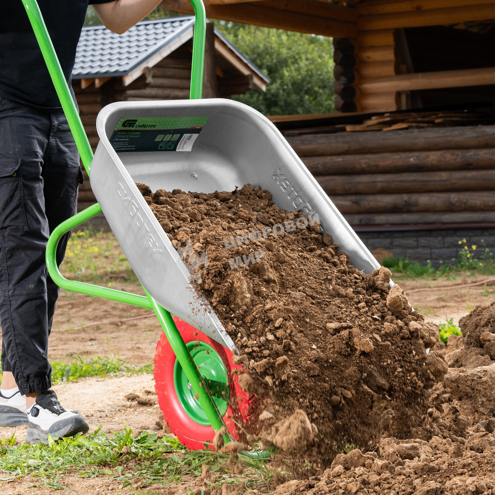 Тачка садово-строительная Сибртех с PU колесом, грузоподъемность 180 кг, объем 90 л