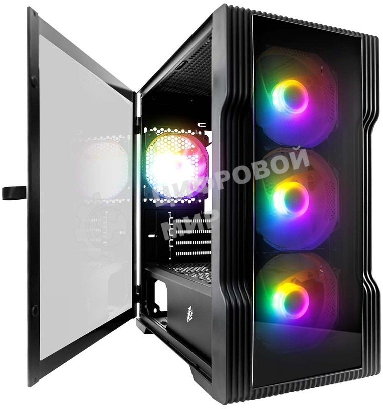 Компьютерный корпус 1STPLAYER TRILOBITE T3-G Black, mATX, TG, 4x 120мм LED fans inc.