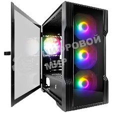 Компьютерный корпус 1STPLAYER TRILOBITE T3-G Black, mATX, TG, 4x 120мм LED fans inc.