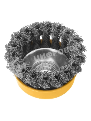 Щетка для УШМ Denzel 75 мм, М14, чашка, крученая нержавеющая проволока 0,5 мм