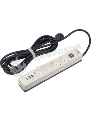 Сетевой фильтр Powercom SP-01 USB2A1CW 3,0М 3.0 м, 4 розетки, белый/серый, коробка