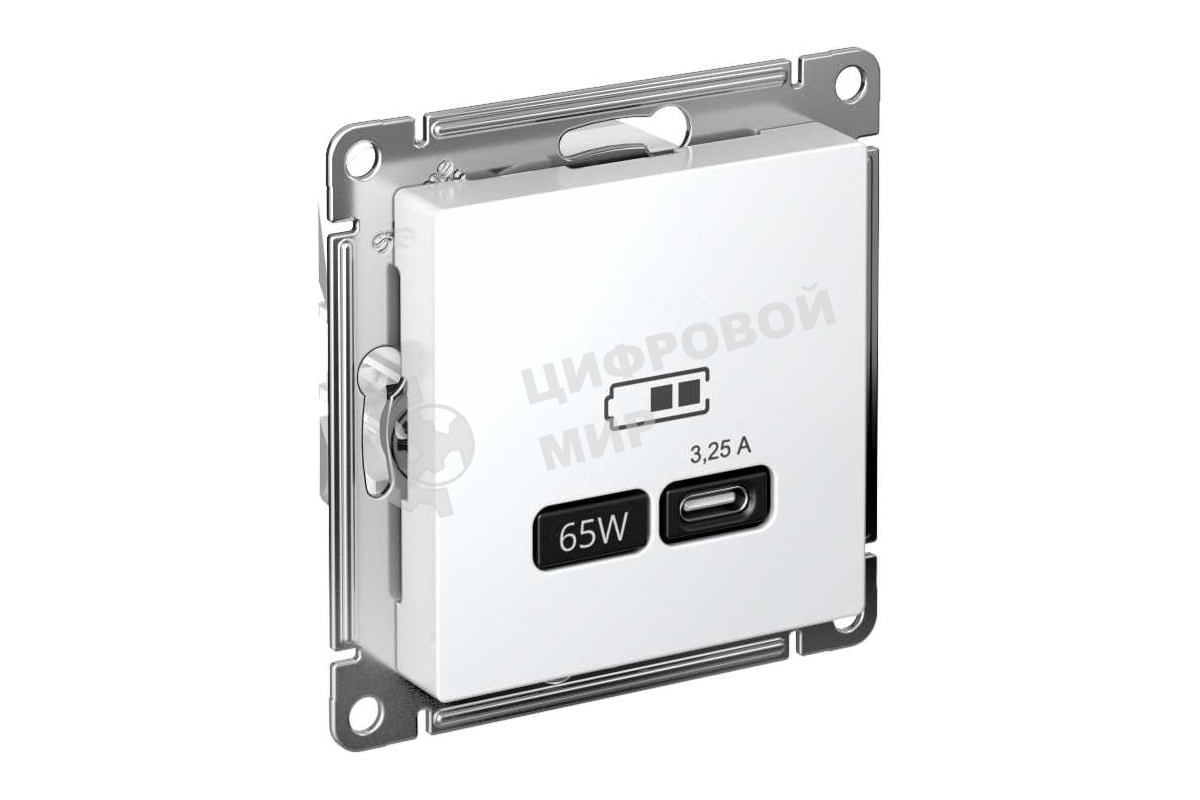 Розетка USB SE тип-C 65W высокоскор. заряд. QC, PD, мех. AtlasDesign белый