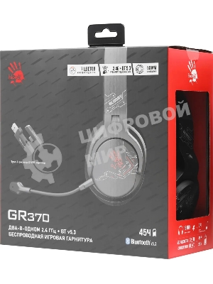 Гарнитура Bloody GR370 черный, беспроводная + проводная, Bluetooth, до 45 ч, подсветка